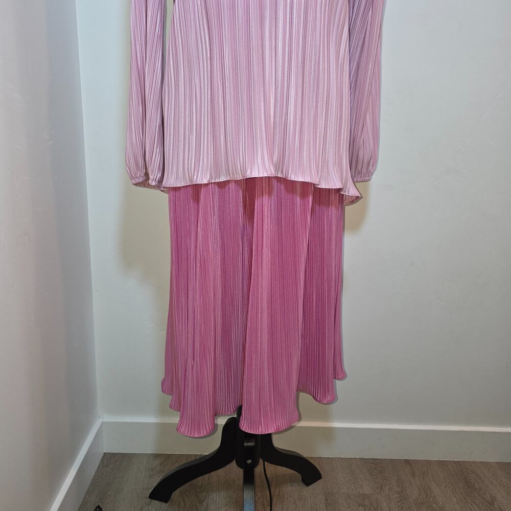 Vintage Pink Mini Accordion Pleat Overlay Dress Size L Long Sleeve Boho Modest - Picture 5 of 9
